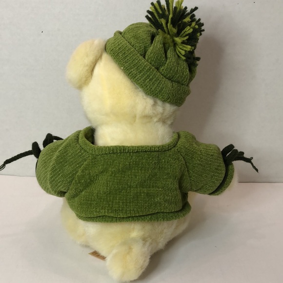DanDee Cream Teddy Bear in Green Chenille Jacket and Hat - Picture 3 of 5